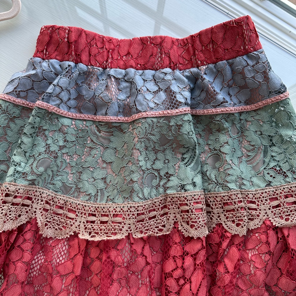 Alexis Multi-Colored Lace Mixed-Media Flare Mini Skirt - Picture 7 of 10